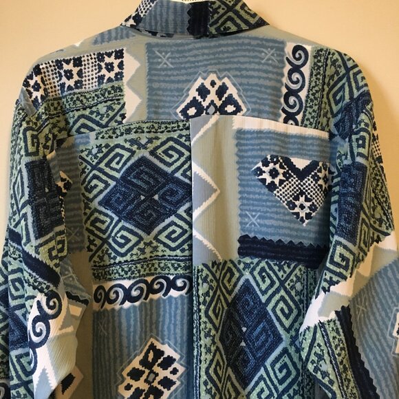 Vintage 90s Meandering Patchwork Button Up Dress Shirt - Picture 6 of 16